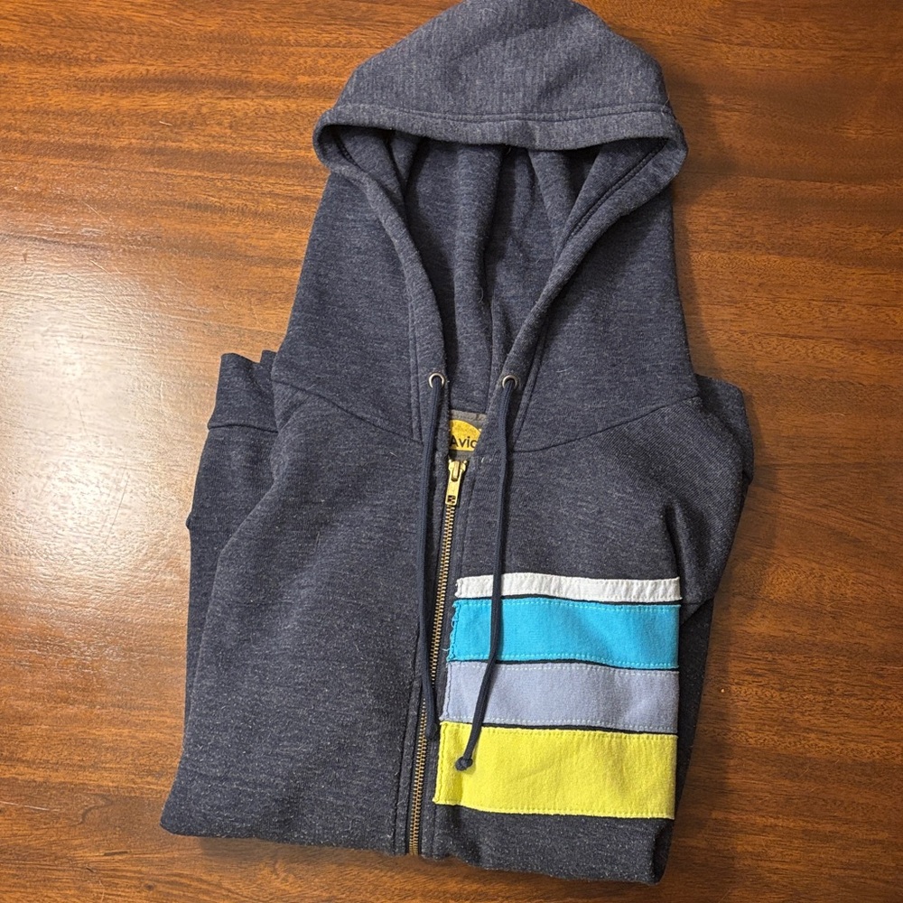 Aviator Nation Dark Blue Hoodie with Multicolor Stripes - Picture 3 of 4